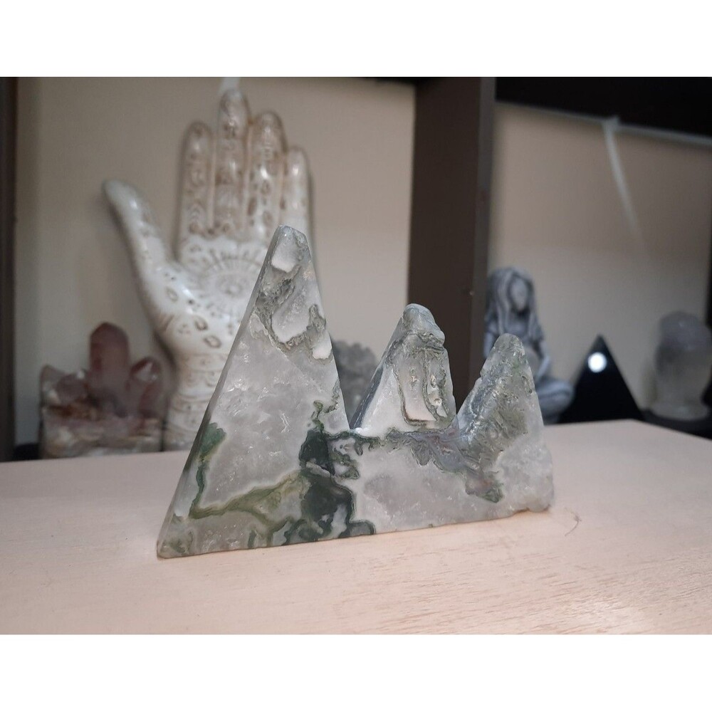 Carved Moss Agate Crystal Mountain - Picture 6 of 7